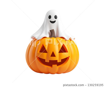 鬼魂與南瓜燈 3D 插圖 130259195