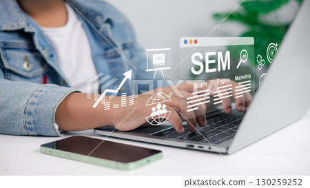 Search engine marketing SEM, digital advertising, SEO strategy, online business growth concept 130259252