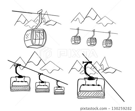 Ski mountain Lift graphic line composition set in mountains. Vector Design. 130259282