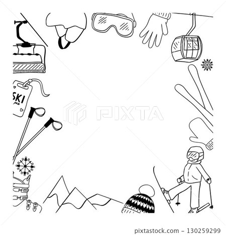 Ski club concept circle round template frame. Ski club vector retro badge in graphic line style 130259299