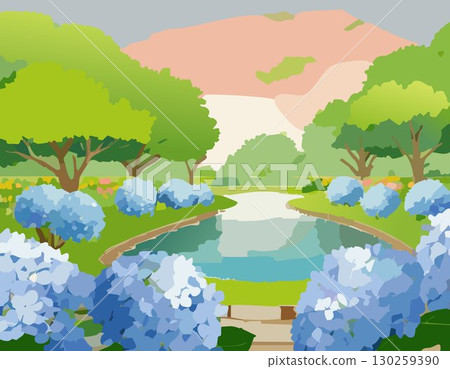 Hydrangea and landscape 130259390