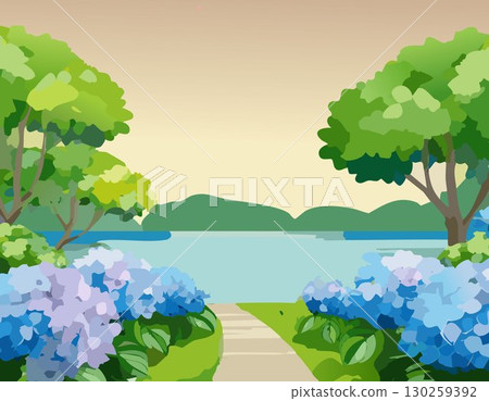 Hydrangea and landscape 130259392