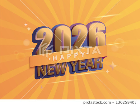 2026 New Year elegant banner with golden numbers on sunburst background for your seasonal holidays flyers, greetings and invitations,congratulations card, web, design templates, social media. Vector 130259405