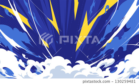 震撼煙霧和燈光背景插圖_藍色_16:9 130259481