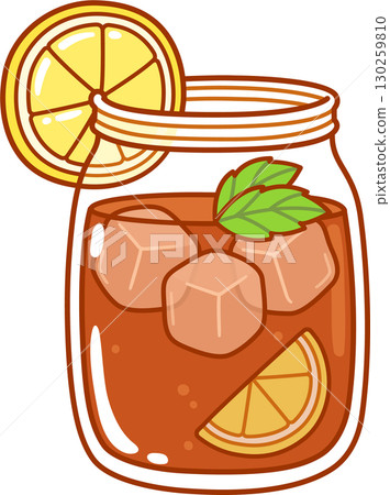 Iced tea in Mason jar cartoon drawing 130259810