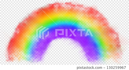 Beautiful colorful day rainbow created by smoke clouds of red, orange, yellow, green, blue, purple 130259967