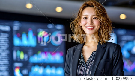 A female model giving an office presentation 130259990