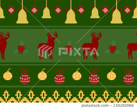 A festive Christmas pixel art seamless pattern featuring reindeer, bells, and ornaments. Perfect for holiday textiles, digital backgrounds, and seasonal designs. A festive Christmas pixel art seamless pattern featuring reindeer, bells, and ornaments. Perfect for holiday textiles, digital backgrounds, and seasonal designs. 130260066