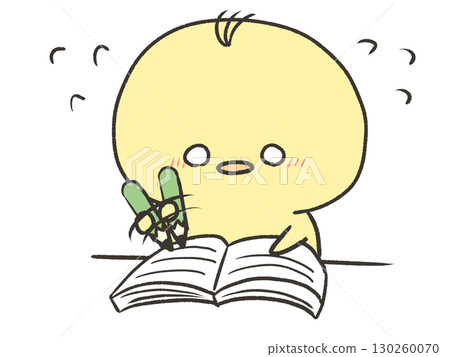 A chick studying in a hurry 130260070