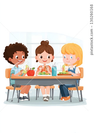Flat vector children eating balanced lunch 130260168