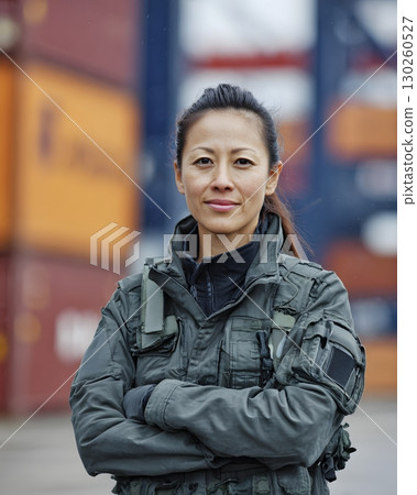 portrait of professional woman in cargo terminal portrait of professional woman in cargo terminal 130260527