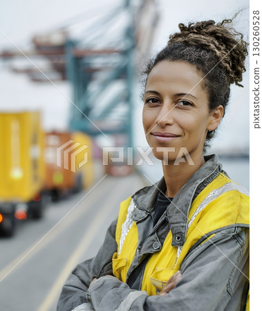 portrait of professional woman in cargo terminal 130260528