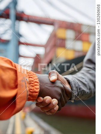 handshake in front of loaded container ship handshake in front of loaded container ship 130260608