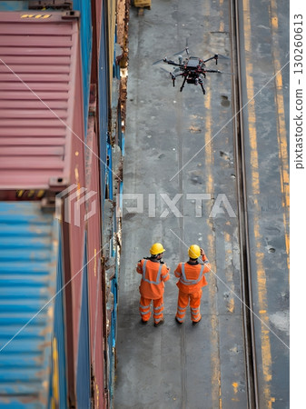 reviewing drone footage of cargo operations reviewing drone footage of cargo operations 130260613