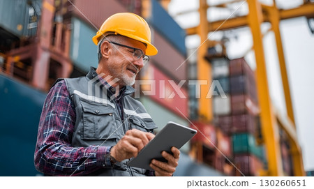executives using tablet for cargo tracking executives using tablet for cargo tracking 130260651