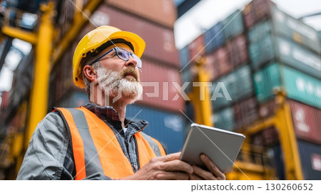 executives using tablet for cargo tracking executives using tablet for cargo tracking 130260652