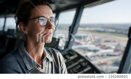 woman leader in cargo operations control tower high detail 8K 130260691
