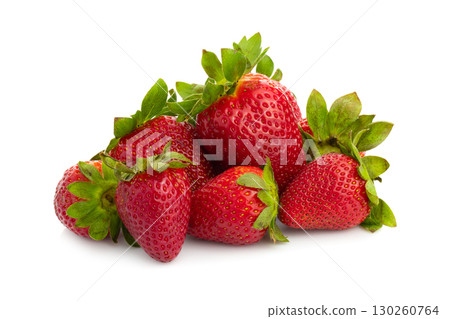 Fresh red strawberries and green leaves on a transparent background Fresh red strawberries and green leaves on a transparent background 130260764
