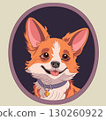 Colored Vector illustration of a smiling corgi portrait 130260922