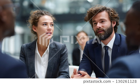 business partners discussing AI ethics policies high resolution 8k 130261128