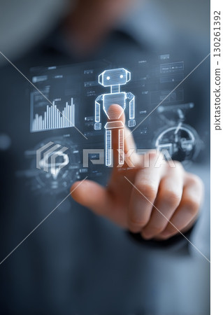 AI assistant presenting tax optimization to entrepreneur 130261392