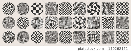 Groovy checkered pattern, colorful tiled grid. Vintage wavy curved backdrop, distortion effect. Funky geometric chessboard texture, retro background in 90s style, y2k. Vector illustration Groovy checkered pattern, colorful tiled grid. Vintage wavy curved backdrop, distortion effect. Funky geometric chessboard texture, retro background in 90s style, y2k. Vector illustration 130262151
