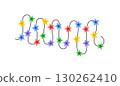 Christmas colorful multicolored lights curly string garland, doodle hand drawn vector illustration, flat cartoon seasonal image for winter New Year holiday, birthday events design 130262410