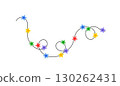 Christmas colorful multicolored lights curly string garland, doodle hand drawn vector illustration, flat cartoon seasonal image for winter New Year holiday, birthday events design 130262431