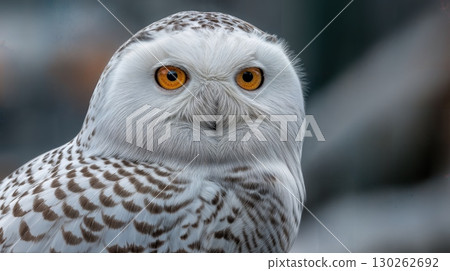 Striking Snowy Owl CloseUp with Breathtaking White Plumage Ideal for Nature and Wildlife Branding, Inspires Serenity and Majesty. Striking Snowy Owl CloseUp with Breathtaking White Plumage Ideal for Nature and Wildlife Branding, Inspires Serenity and Majesty. 130262692