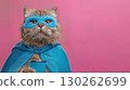 Superhero Cat in Blue Cape and Mask, Striking Whiskey Bottle Prop Ideal for Social Media Marketing or Creative Branding, Inspires Adventure and Playfulness. 130262699