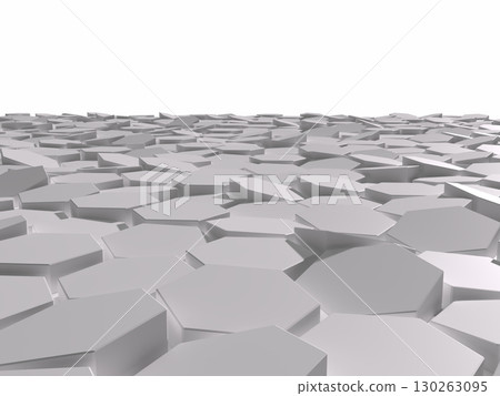 3D illustration of a collection of white hexagonal panels 130263095