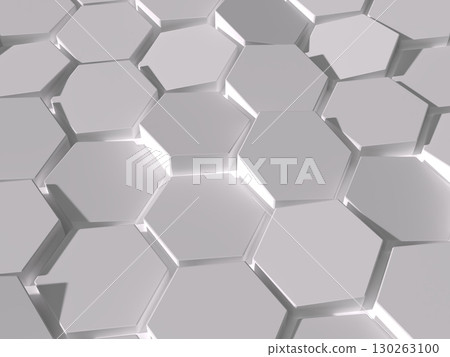 白色六角形面板集合的 3D 插圖 130263100