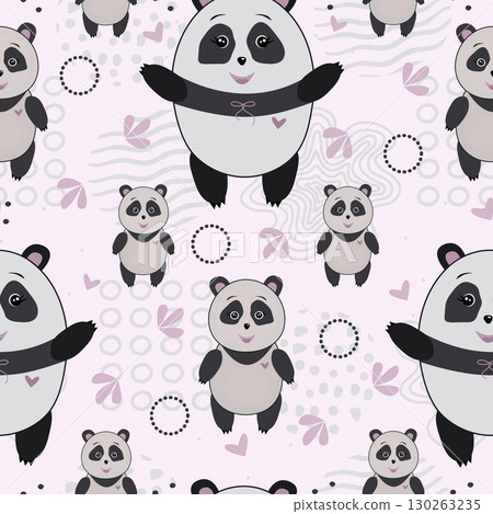 Color seamless pattern with pandas, print in scandinavian style 130263235