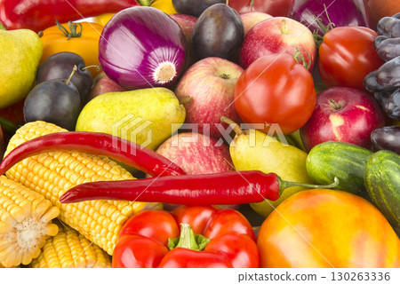 Raw and Organic: Fruits and Vegetables Still Life Raw and Organic: Fruits and Vegetables Still Life 130263336