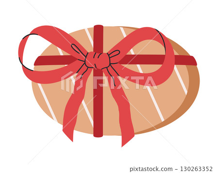 Christmas gift box. Birthday or Xmas party presents with silk bow, hand drawn wrapped gift box flat vector illustration. Holidays gift box on white Christmas gift box. Birthday or Xmas party presents with silk bow, hand drawn wrapped gift box flat vector illustration. Holidays gift box on white 130263352