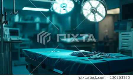 Surgery room illuminated with bright lights, ready for operation. 130263550
