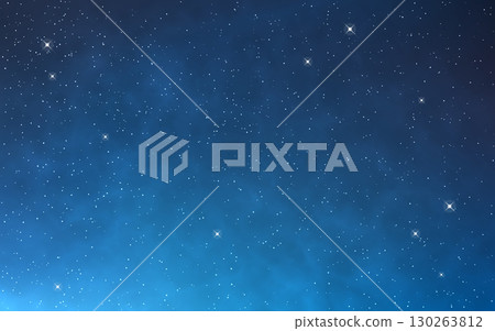 Starry night sky. Glowing stars on deep blue space background. Bright magic universe. Stardust cosmos texture. Outer space with constellations. Vector Illustration Starry night sky. Glowing stars on deep blue space background. Bright magic universe. Stardust cosmos texture. Outer space with constellations. Vector Illustration 130263812