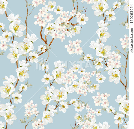 Chinoiserie floral seamless pattern with birds and flowers. 130263964