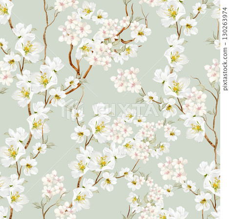 Chinoiserie floral seamless pattern with birds and flowers. Chinoiserie floral seamless pattern with birds and flowers. 130263974