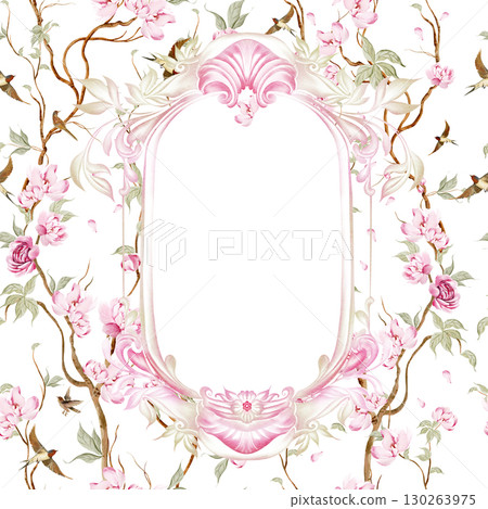 Chinoiserie floral wedding card with birds and flowers. Chinoiserie floral wedding card with birds and flowers. 130263975