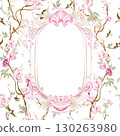 Chinoiserie floral wedding card with birds and flowers. 130263980