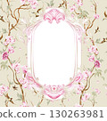 Chinoiserie floral wedding card with birds and flowers. 130263981