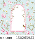 Chinoiserie floral wedding card with birds and flowers. 130263983