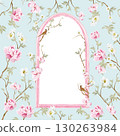 Chinoiserie floral wedding card with birds and flowers. 130263984