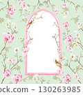 Chinoiserie floral wedding card with birds and flowers. 130263985