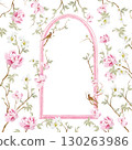 Chinoiserie floral wedding card with birds and flowers. 130263986