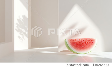 Watermelon isolated on soft background illuminated by natural light 130264384