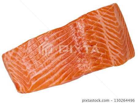 Fresh piece of raw salmon fillet on isolated background. 130264496