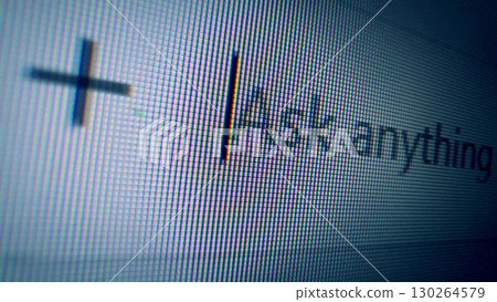 Macro of a computer screen showing a cursor and the text Ask anything. Concept of AI artificial intelligence, chatbots, and modern technology Macro of a computer screen showing a cursor and the text Ask anything. Concept of AI artificial intelligence, chatbots, and modern technology 130264579