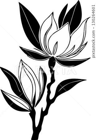 simple black graphic drawing of magnolia flower, logo, tattoo 130264601